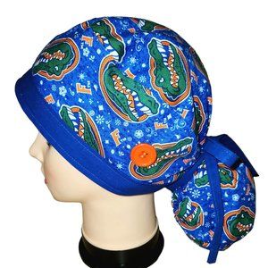 Florida Gators NCAA Ponytail Scrub Cap, Surgical Hat, Chefs Hat, Chemo H…